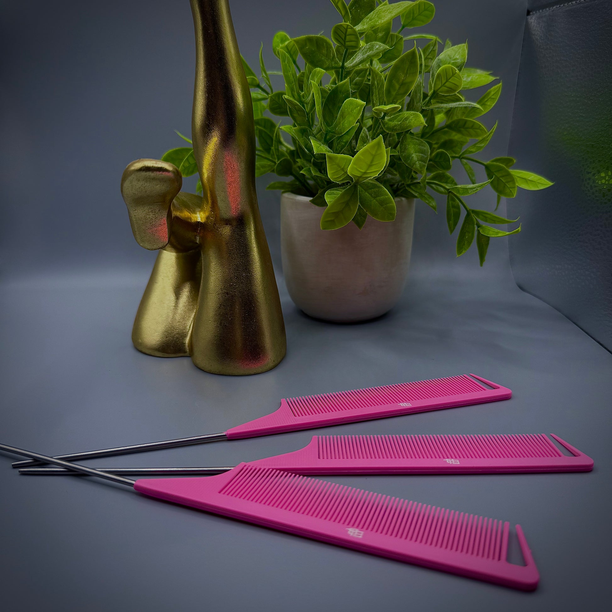 Pink tweezer and tail comb set by EBL Hair for lace wig prep and hairline customization