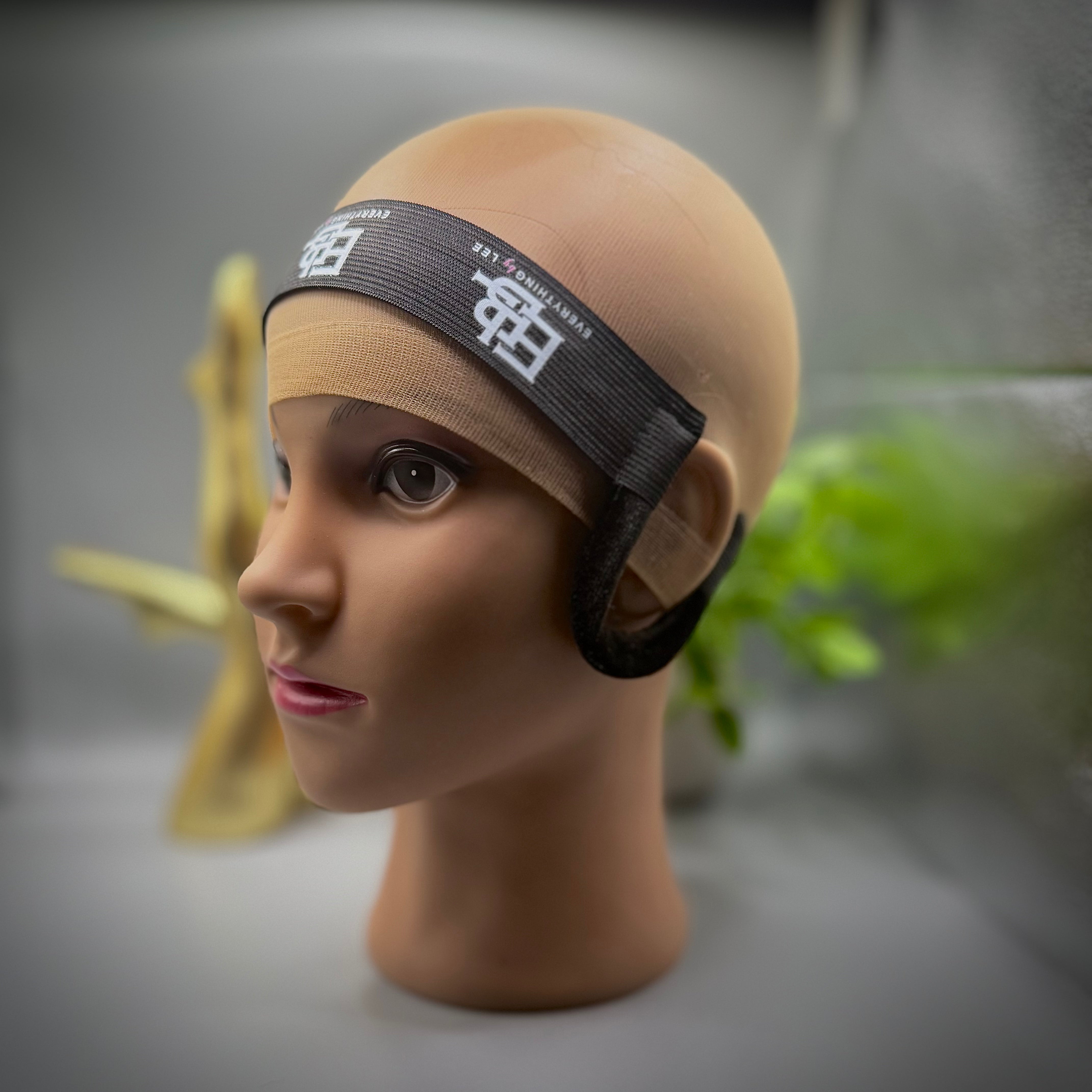 Curved lace melt band with ear cut-out by EBL Hair on mannequin head, for wig installs