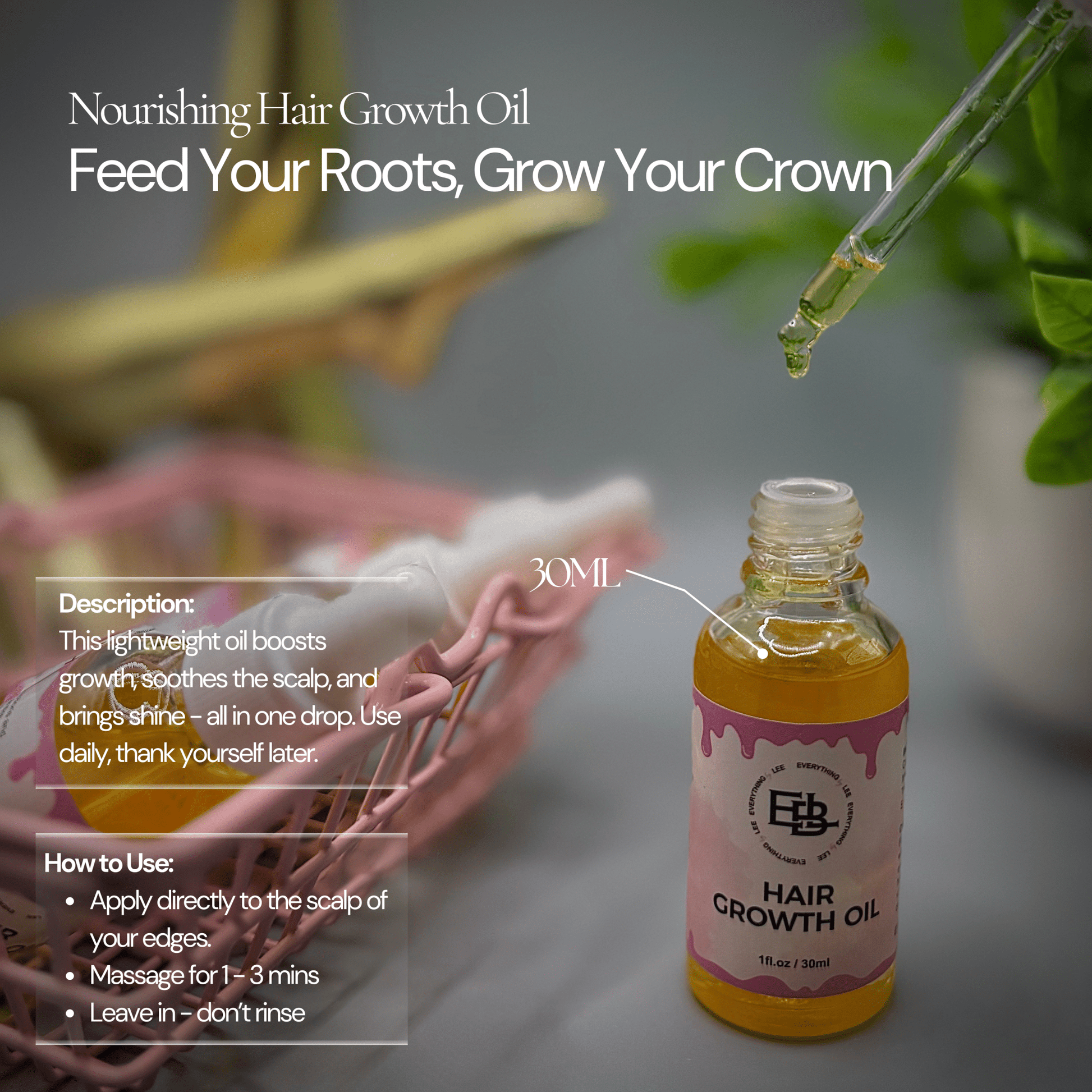 Dropper bottle of EBL Hair oil for edge regrowth and scalp care