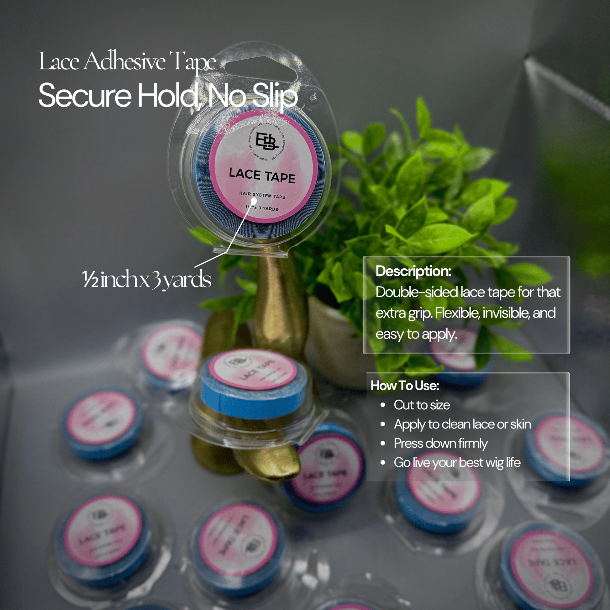 Lace tape roll by EBL Hair used for securing lace wigs and closures