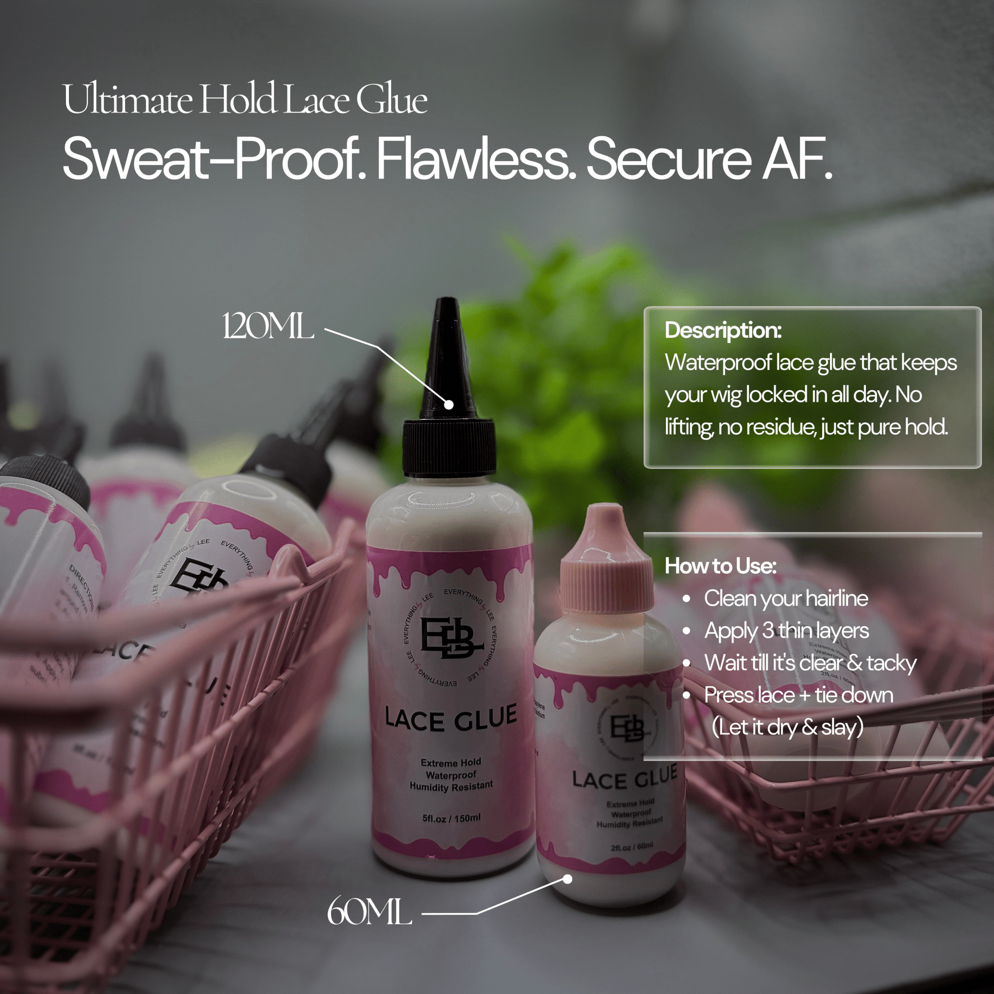 Bottle of EBL Hair lace glue for wig application