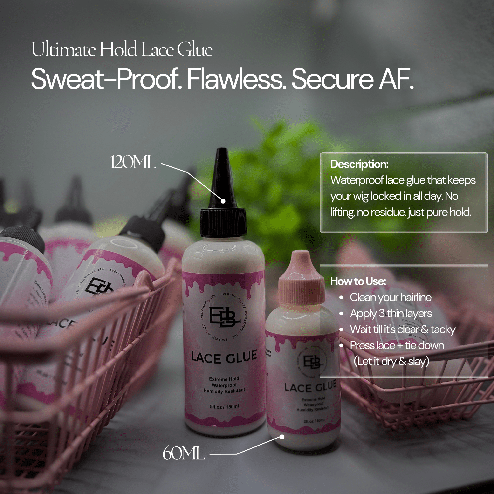 Bottle of EBL Hair lace glue for wig application