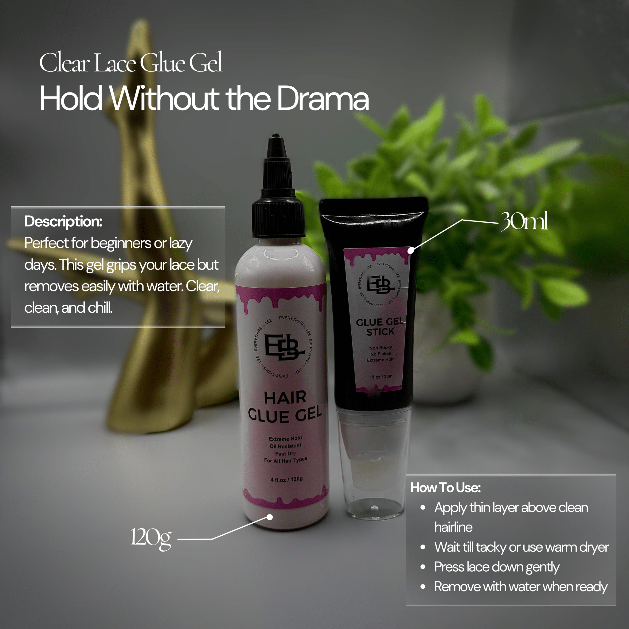 Clear glue gel bottle for lace wig installs