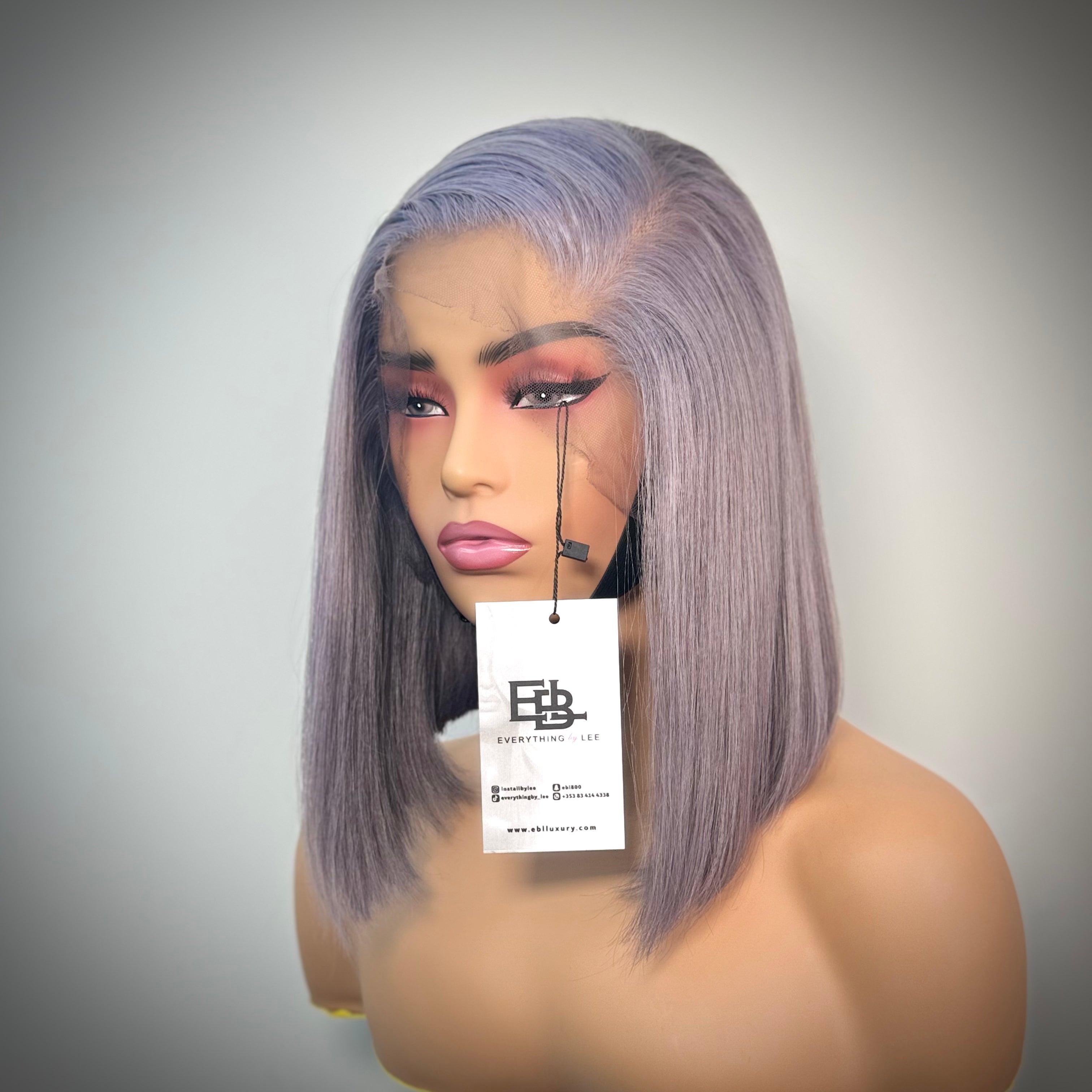 Bone straight grey HD lace wig, glueless and ready to wear. Ships to UK, Ireland.