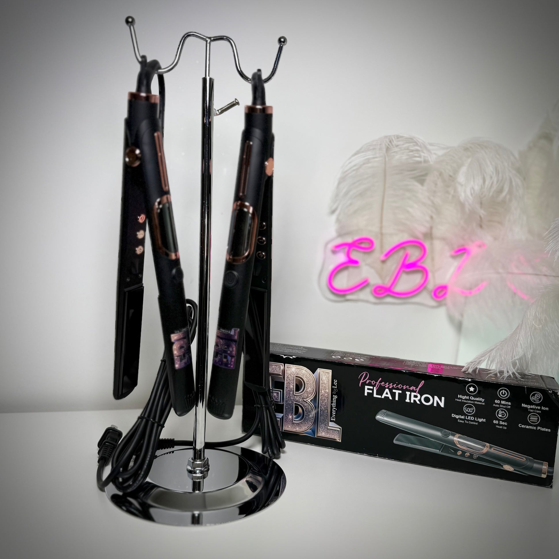 Wig styling tools set with flat iron and hot comb for sleek finishes and laid roots on lace wigs