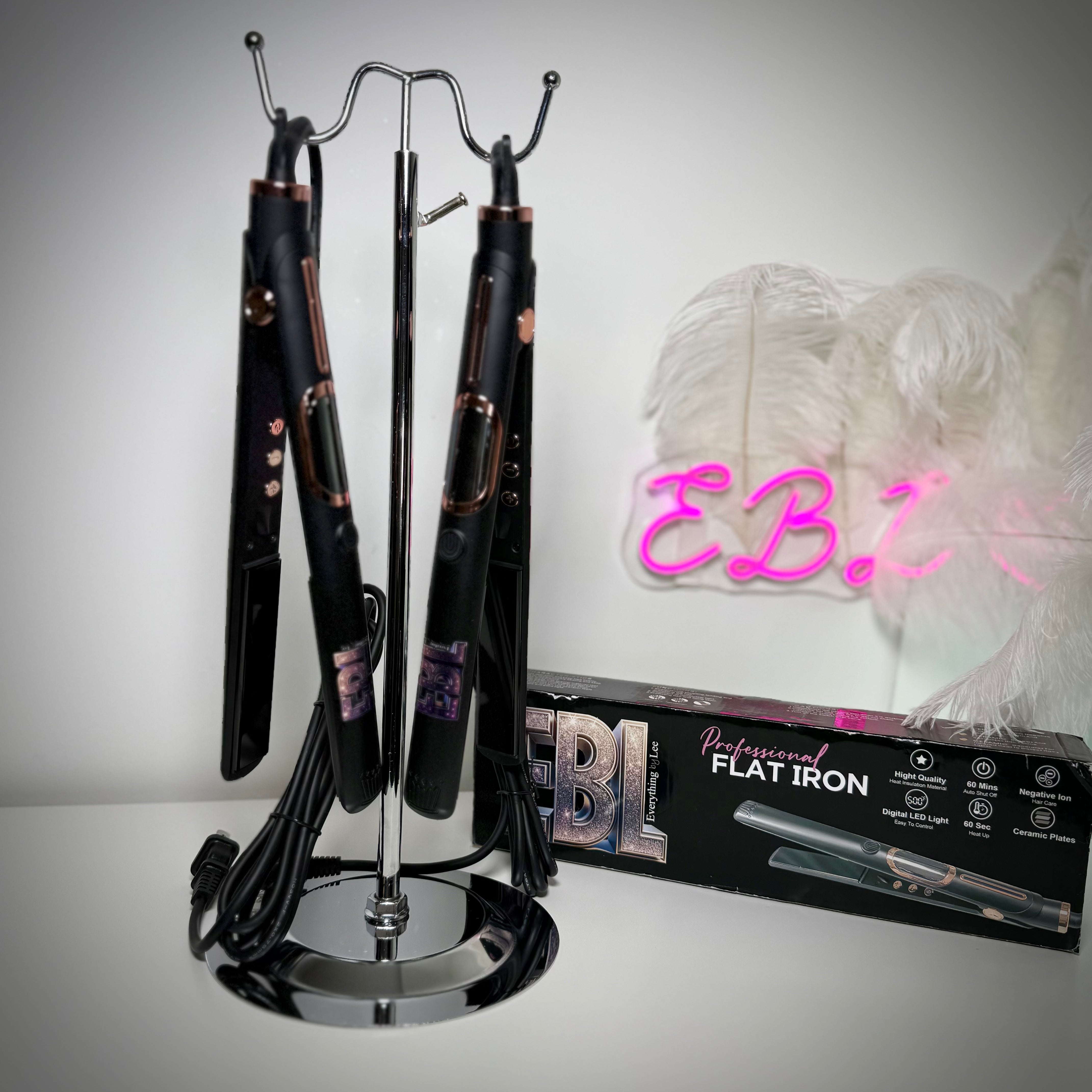 Wig styling tools set with flat iron and hot comb for sleek finishes and laid roots on lace wigs
